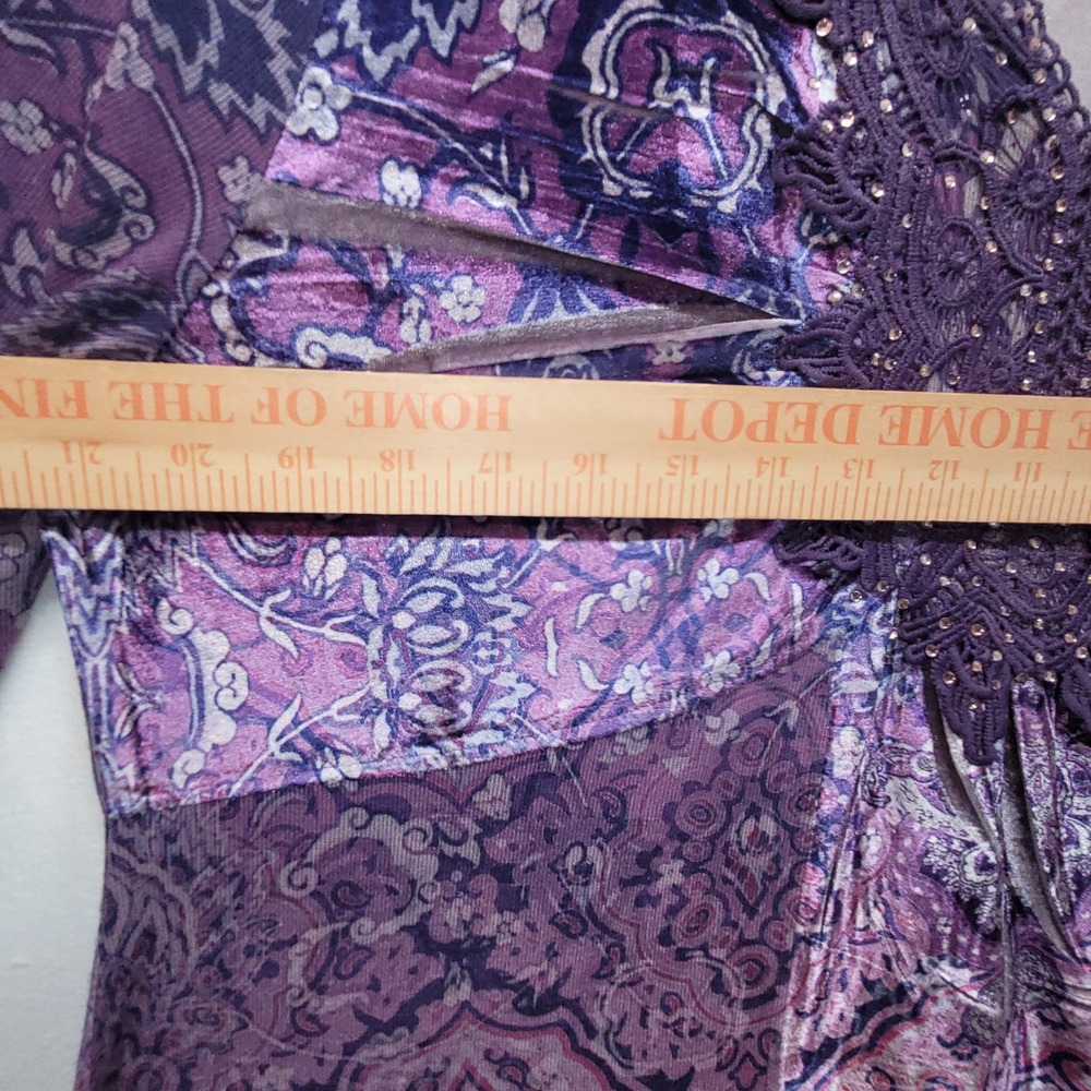 One World Violet Charming Art Purple Paisley Lace Embellished Tunic Top XL - Picture 11 of 15